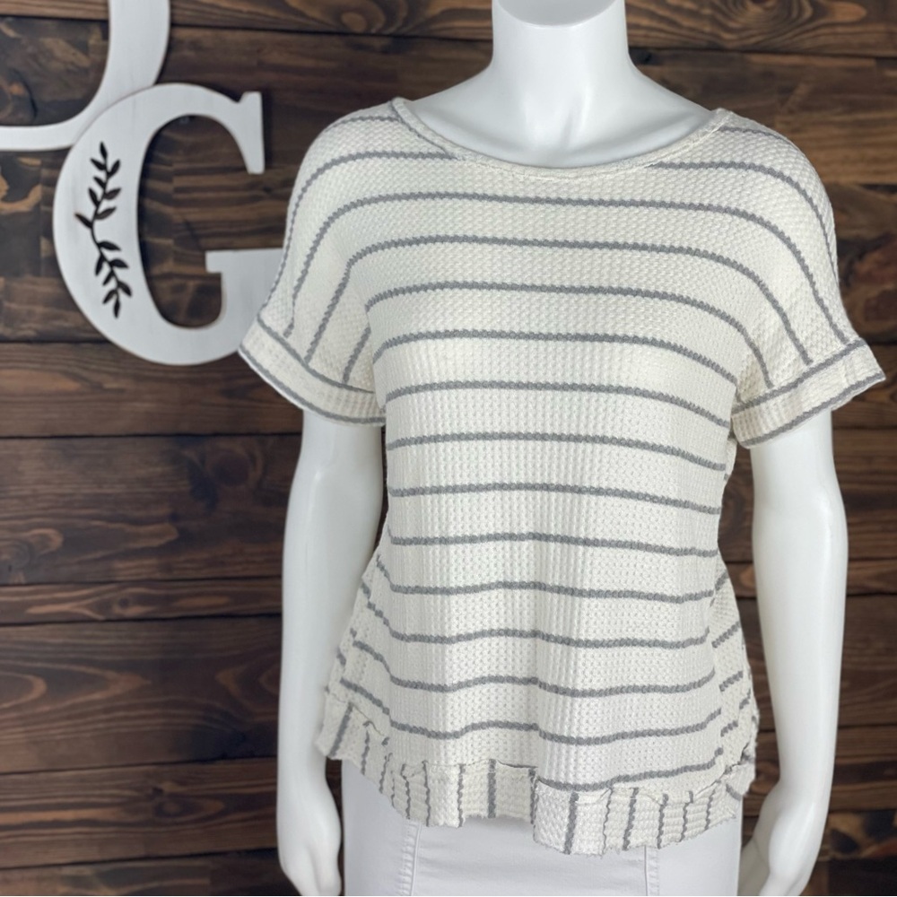 Altard State | Waffle Knit Striped Stripes‎ Sweater Top Short Sleeve Open Back
